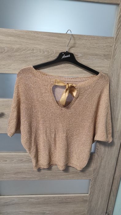 Ażurowa bluzka wiązania złota S/M