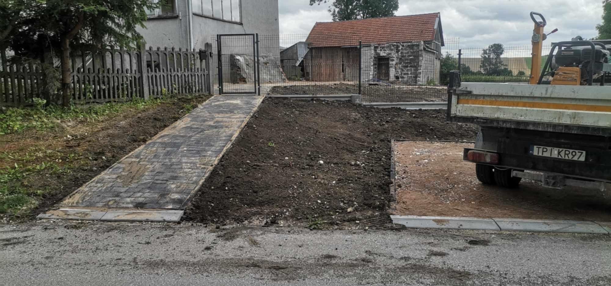 Układanie kostki brukowej, opaski wokół domu, ogrodzenia, minikoparka
