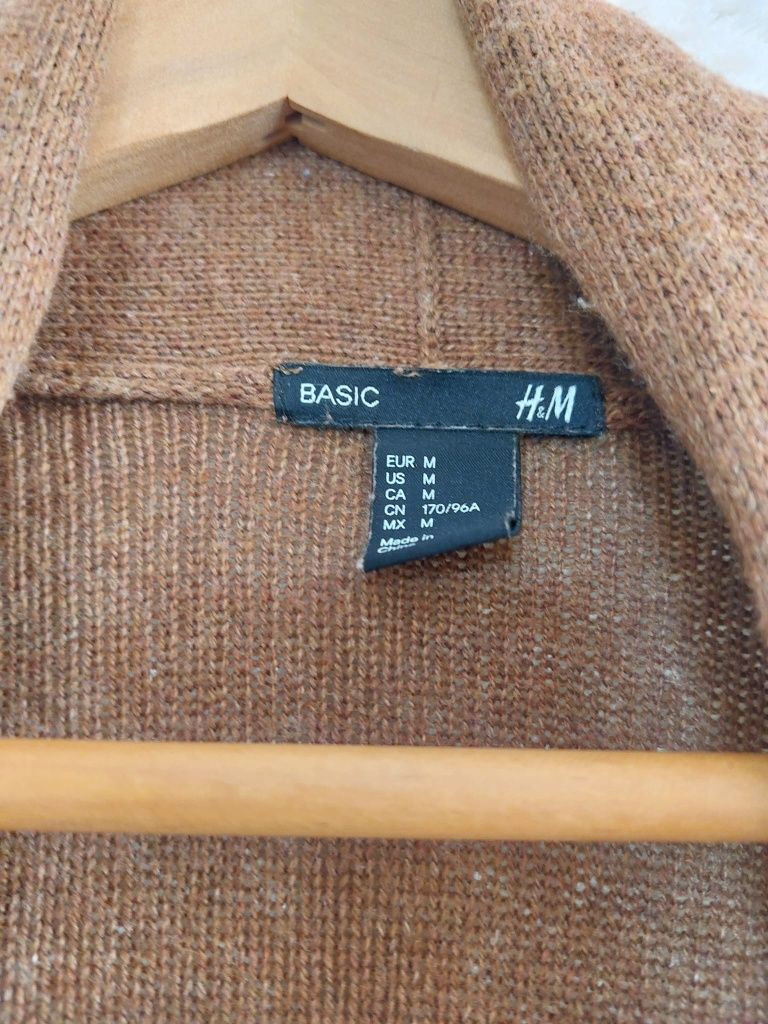 Długi sweter, kardigan w kolorze czekolady. H&M. Rozmiar M/oversize