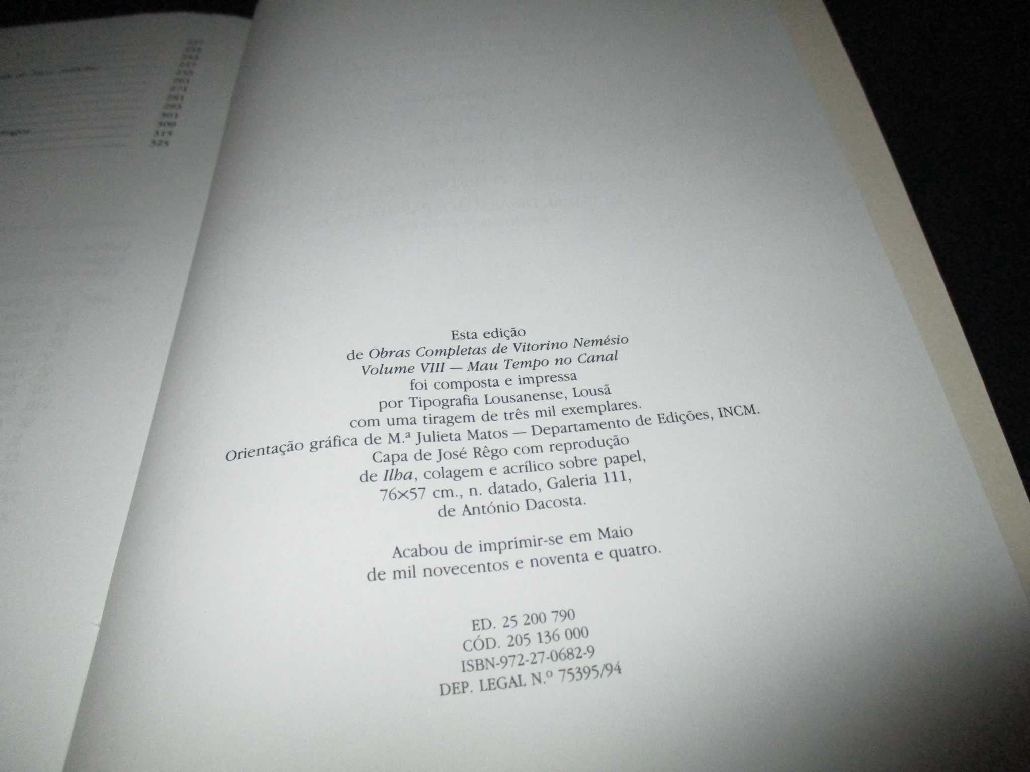 Livro Mau Tempo no Canal Vitorino Nemésio Casa da Moeda 1994