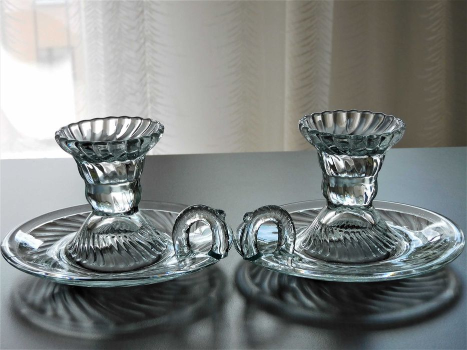 KPL 2x kaganek świeczniki Spirelli Ząbkowice szkło PRL Serwicki Drost