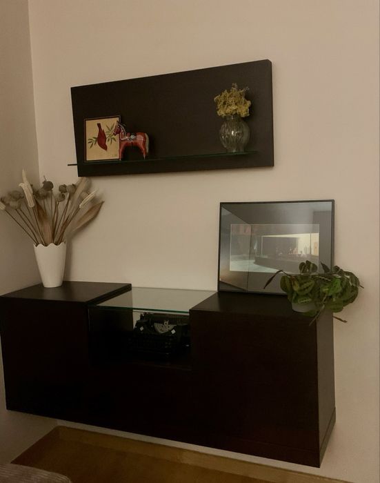 Komplet mebli z litego drewna - 2 regaly, ława, szafka i półka