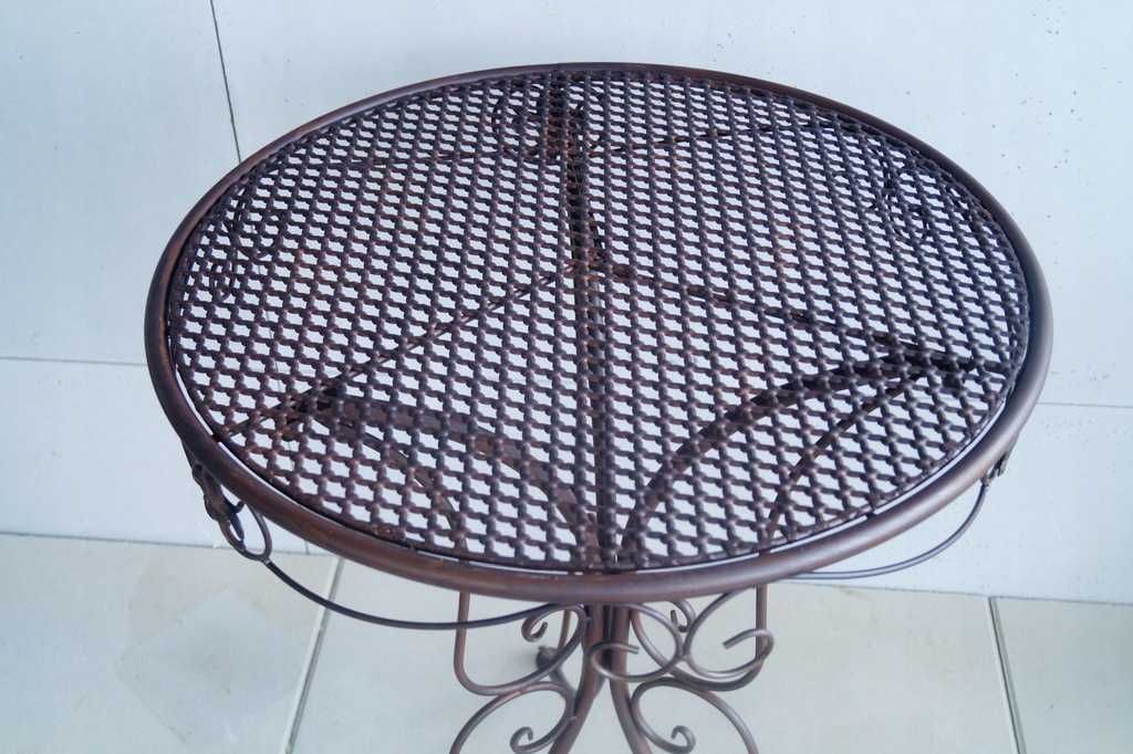 Metalowy stół ogrodowy stolik retro brązowy ogród