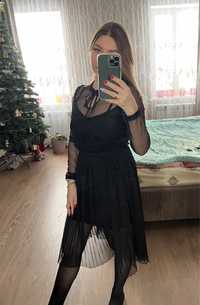 Чорна фатинова сукня в стилі Венздей. Черное нарядное платье