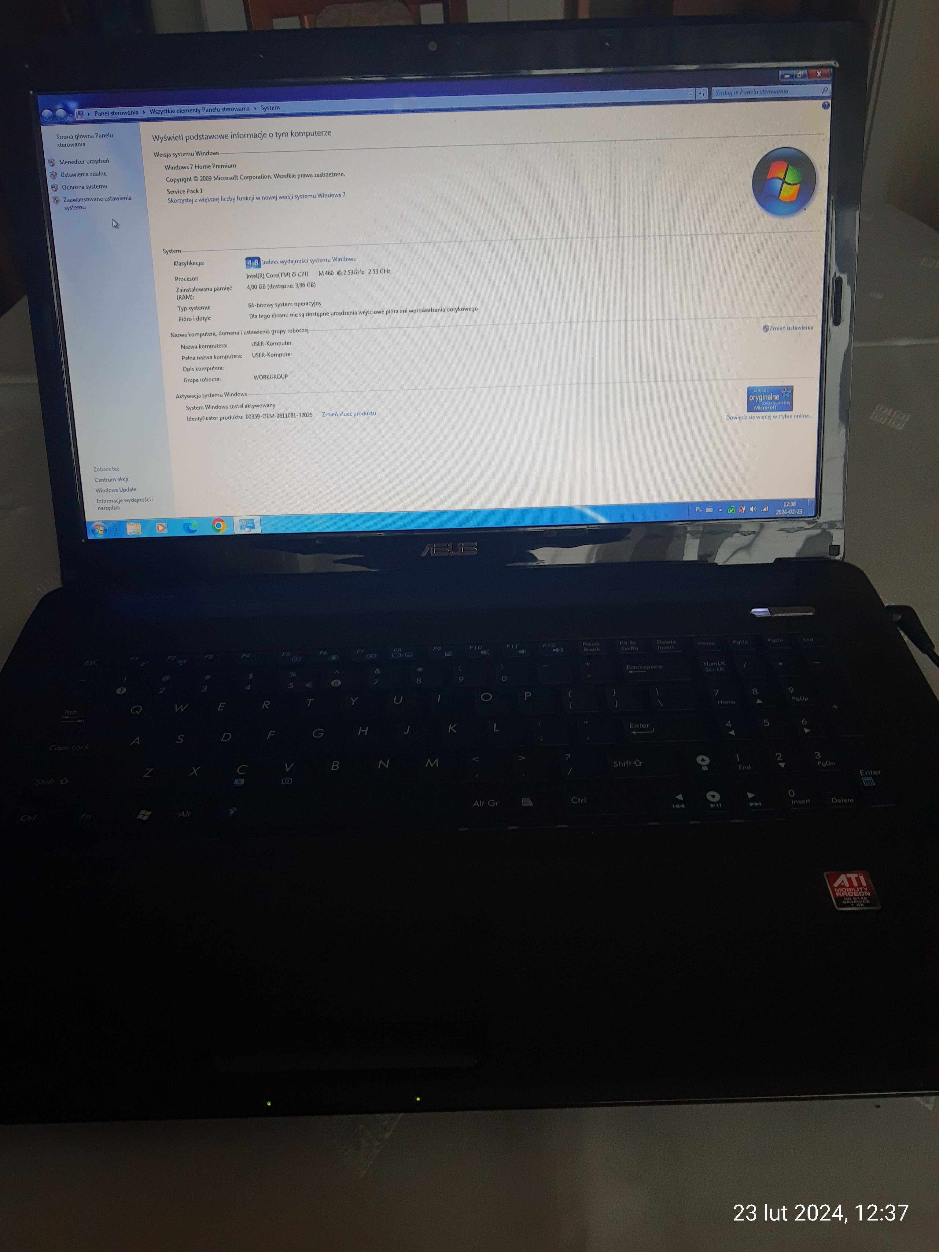 Duży,sprawny laptop Asus K72JR 17,3" idealny dla starszej osoby.