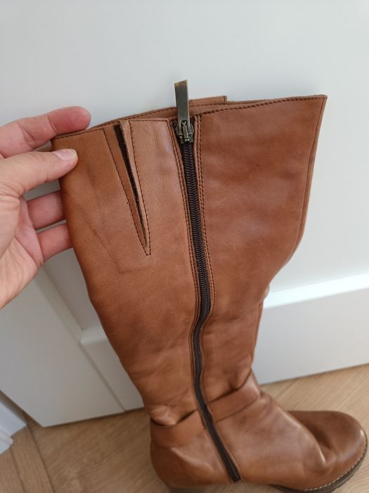 Skórzane kozaki brązowe na grubym obcasie słupku Lasocki 38 skóra