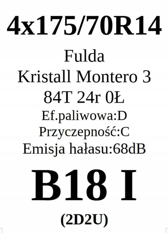 4x 175/70r14 Fulda Kristall Montero 3/84t 8mm 24r Jak Nowe