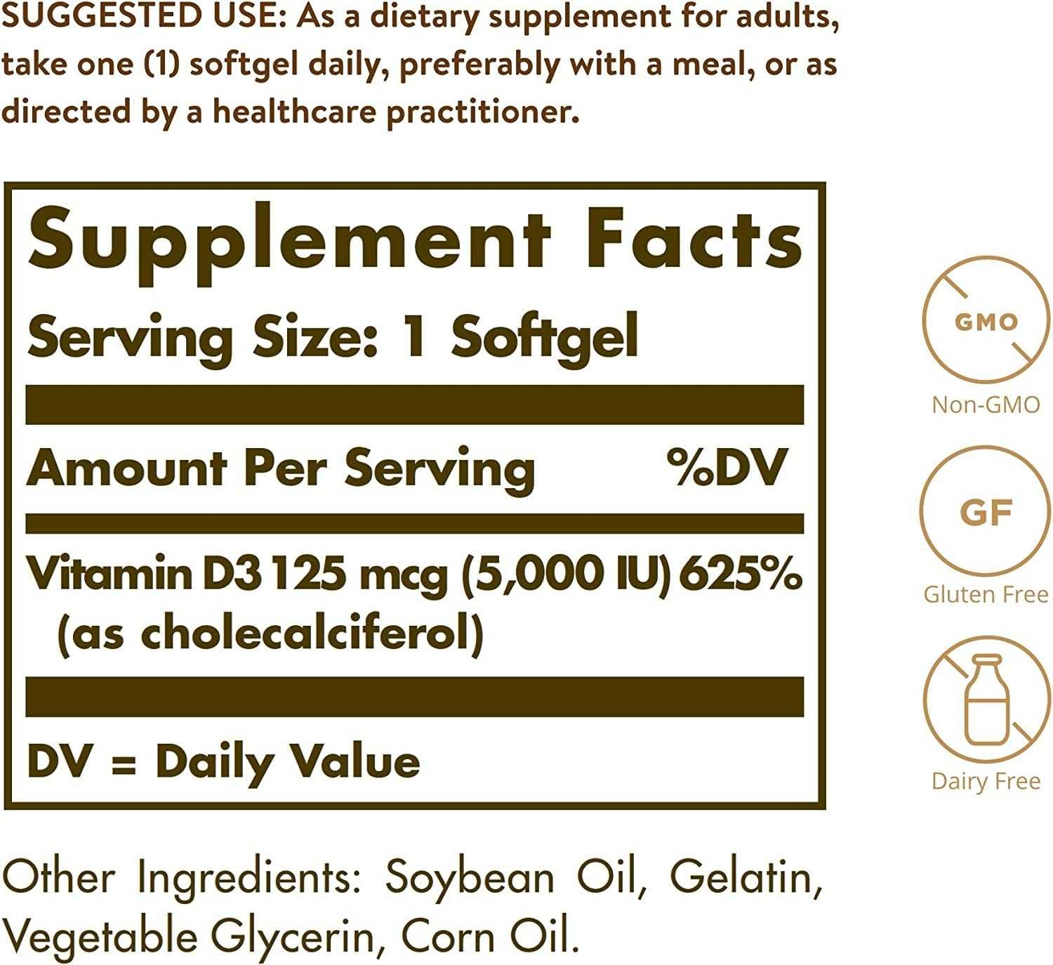 Вітамін Д3 Solgar Vitamin D3 5000 IU 100 капсул (D-3 5000 МО)