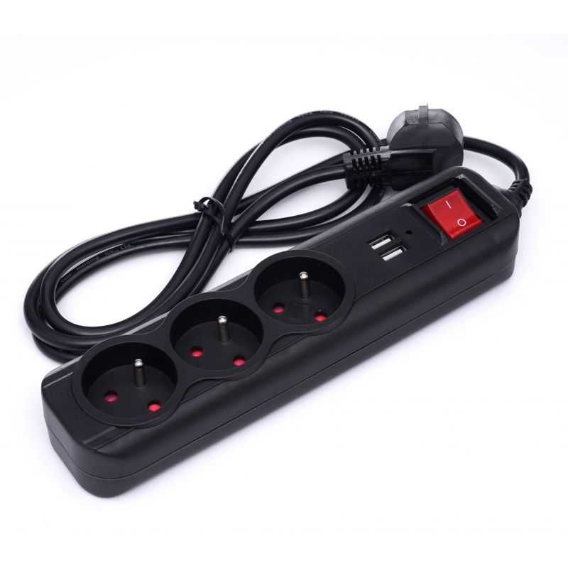PRZEDŁUŻACZ LISTWA 1,5 m 3 gniazda 2x USB 3x230V + wyłącznik KD4031