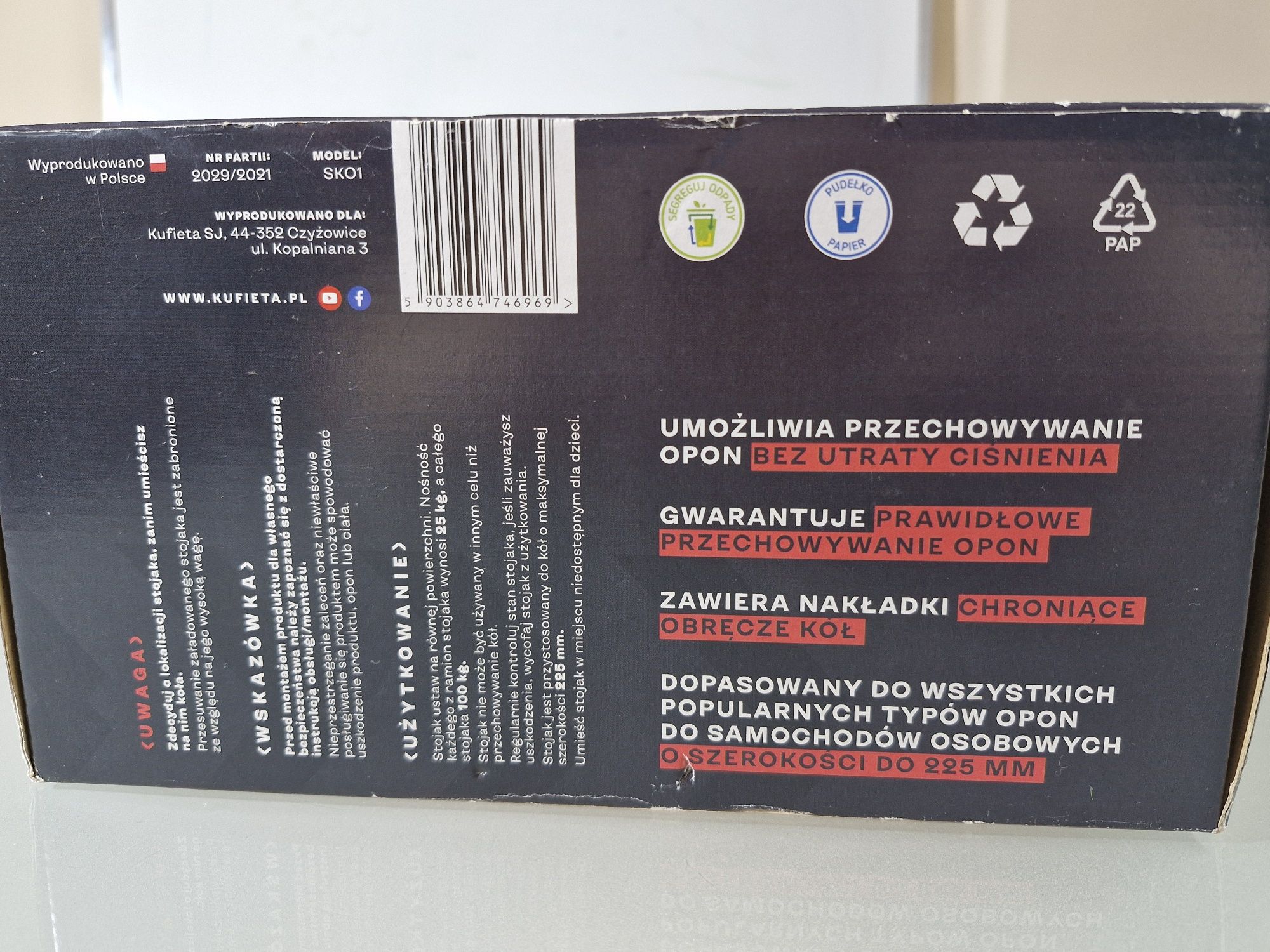 Stojak do Przechowywania Opon Aluminiowy Kufieta Wieszak Regał