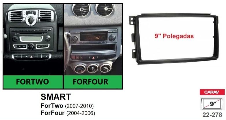 Radio 2 DIN Smart Four two / ForFour (2007 a 2017) + GPS + Carplay