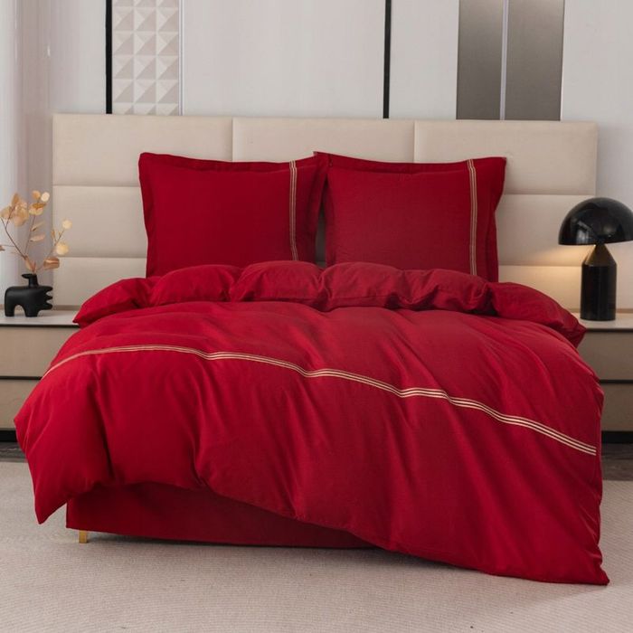Pościel 140x200/2cz poszewki 70x80 gładka z Haftem Lumera komplet Czer