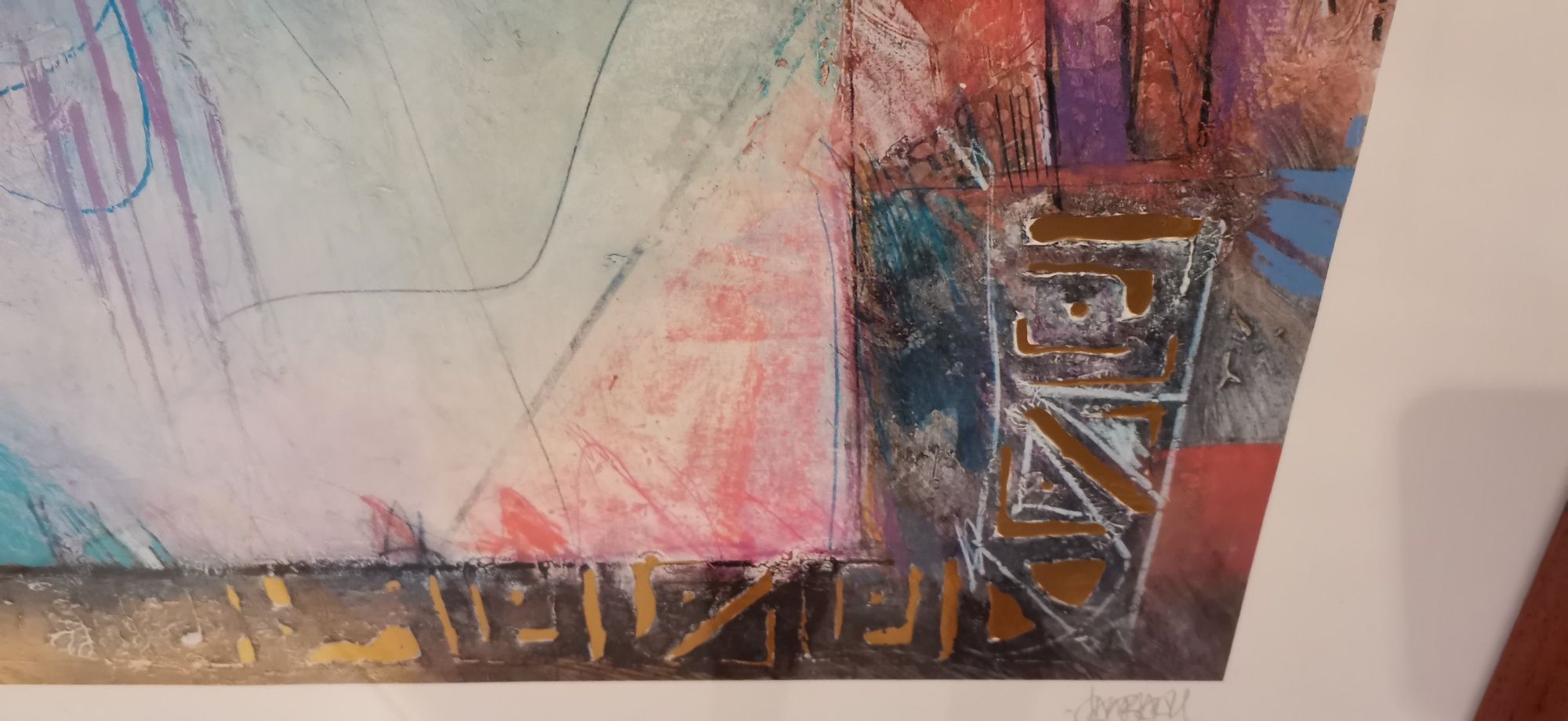Quadro abstrato moldura cerejeira
