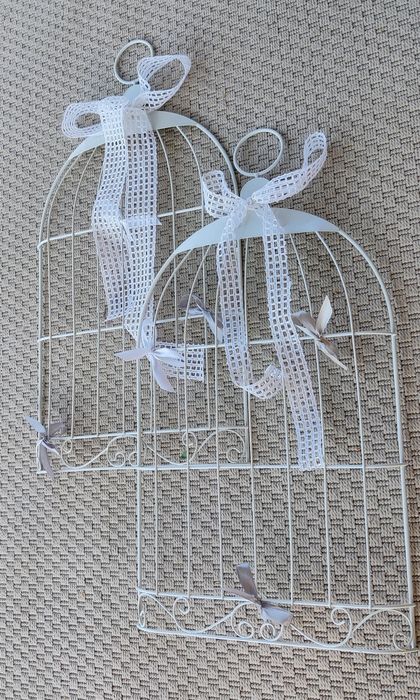 Ozdoba biała klatka ramka na zdjęcia ptaki ślubne bride married wiesza