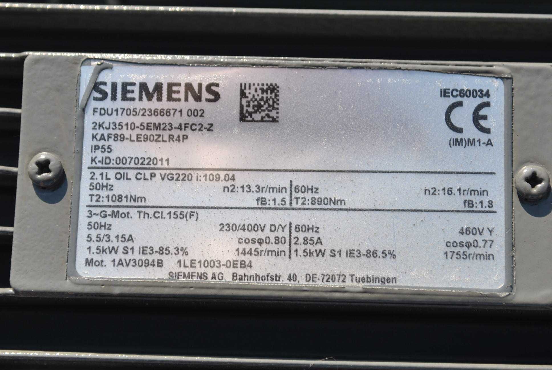 Motoreduktor kątowy 1.5kw. 13,3obr./min.. SIEMENS