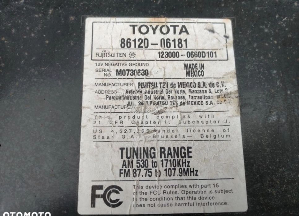 TOYOTA CAMRY Radio CD MP3 Panel F-vat