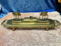 Tinteiro de secretária metal amarelo 22x11 cm