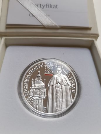 Moneta srebrna 10zł 100 rocznica urodzin Jana Pawła II UV