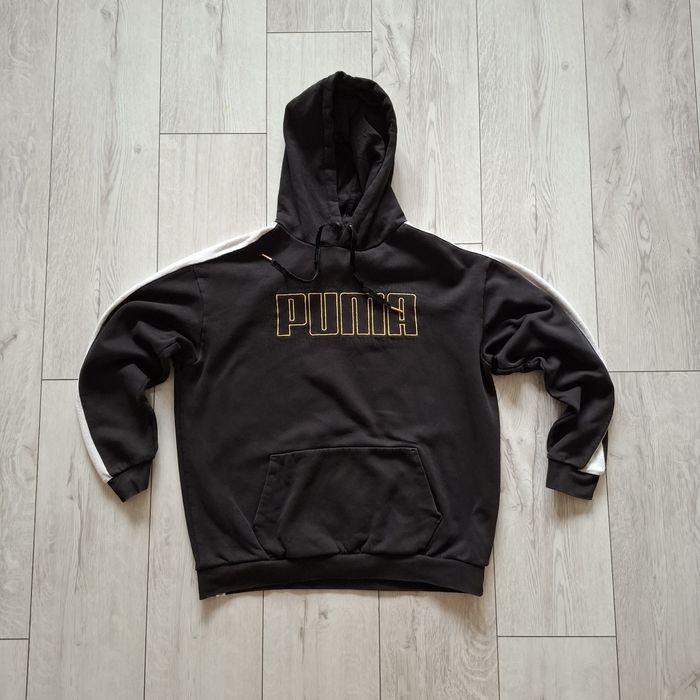 Puma bluza z kapturem hoodie M czarna złote logo oversized lampasy baw
