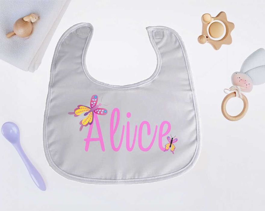 Babete Personalizado com Nome e Borboletas