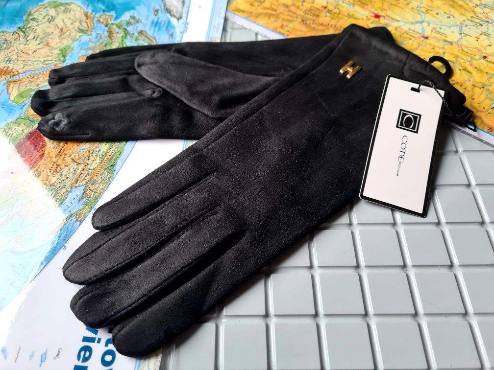 Nowe damskie zimowe rękawiczki marki Code czarne modne