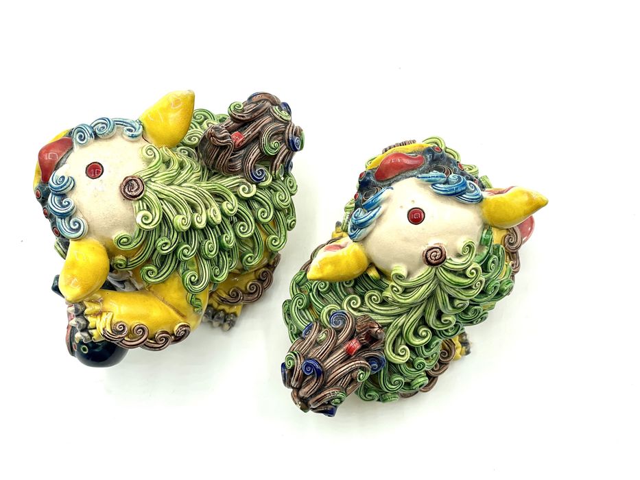 Cães foo em porcelana antigos, chineses oriental