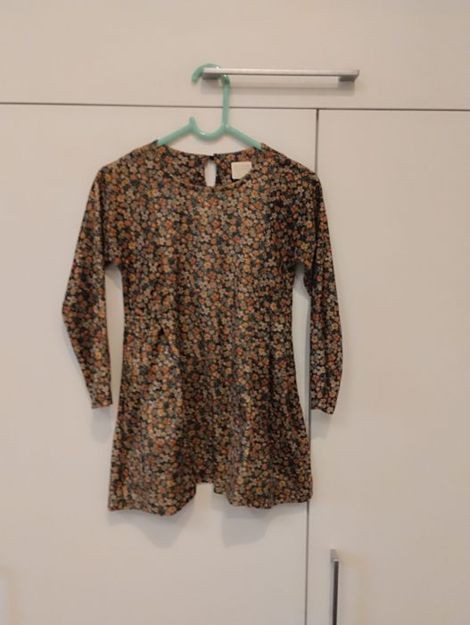 Welurowa sukienka z długim rękawem w kwiaty 104 Zara Girls