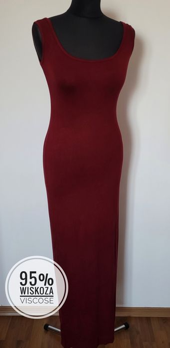 Nowa długa sukienka maxi na ramiączkach w kolorze wina 95% wiskoza
