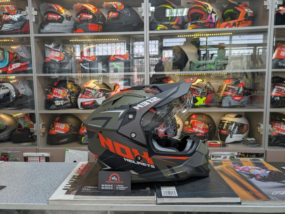 Мотард ендуро мото шолом з візором NOX N312 Vapor Matt Khaki Orange