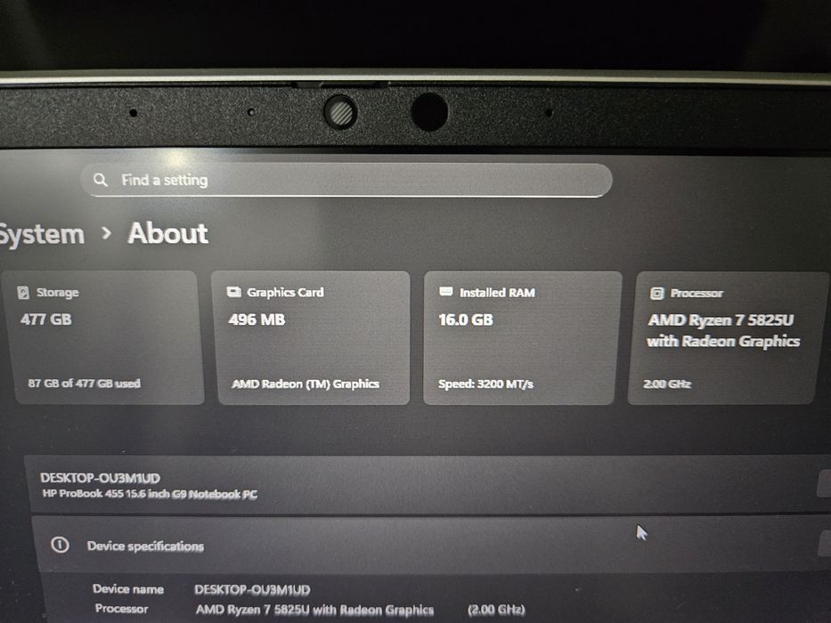 Portátil HP G9 Probook 455 Ryzen 7 5825U NOVA