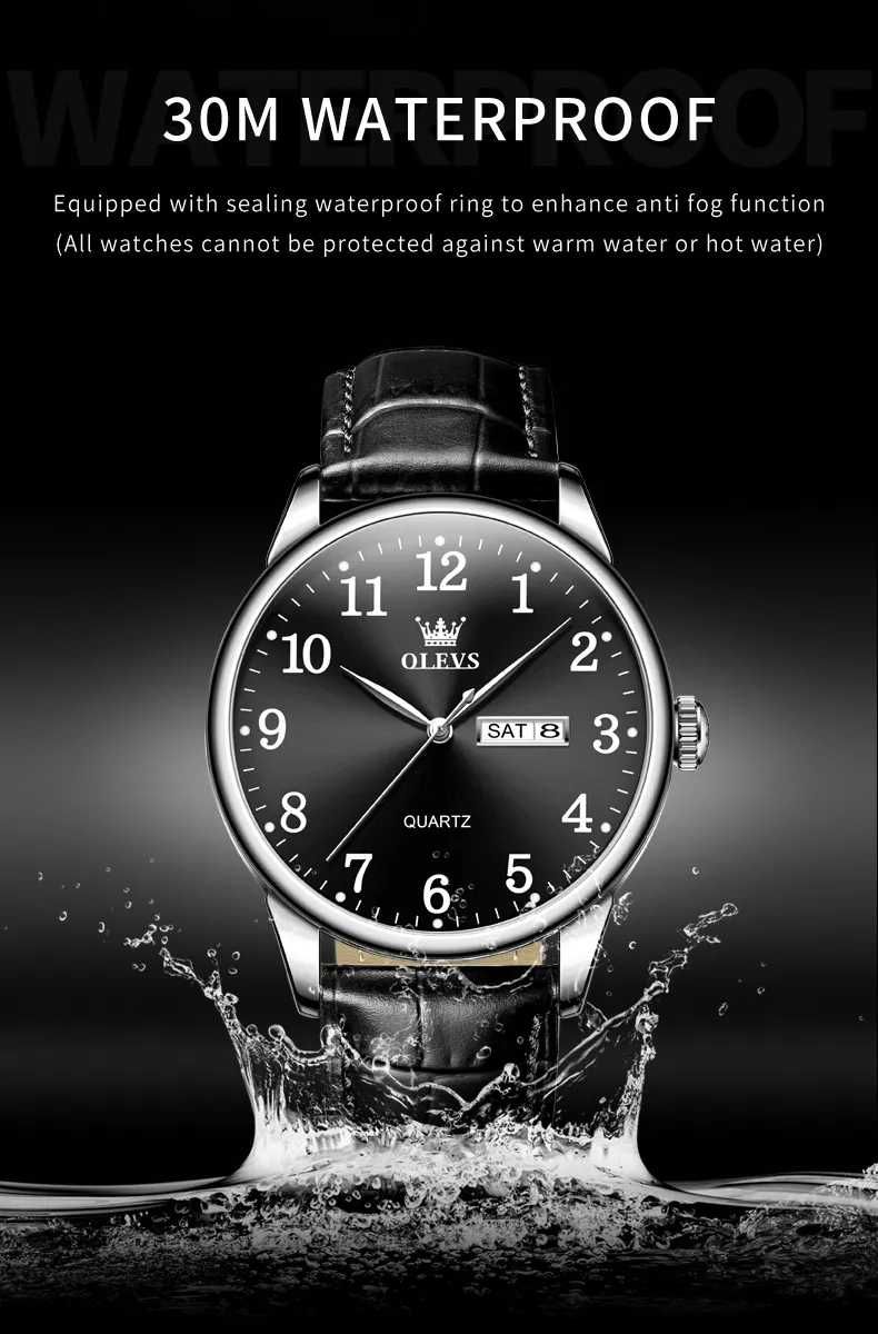Klasyczny zegarek męski Olevs czarna tarcza 40mm do garnituru datownik