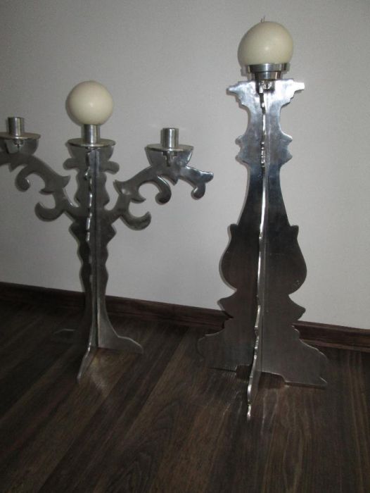 świeczniki duże 2 szt z polerowanego metalu chrom