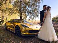 Wypożyczalnia, Wynajem Samochod do ślubu Złoty Mustang Audi Corvette