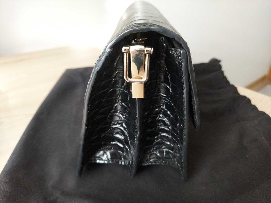 Chylak - Klasyczna Torebka na Ramię „błyszczący czarny krokodyl”