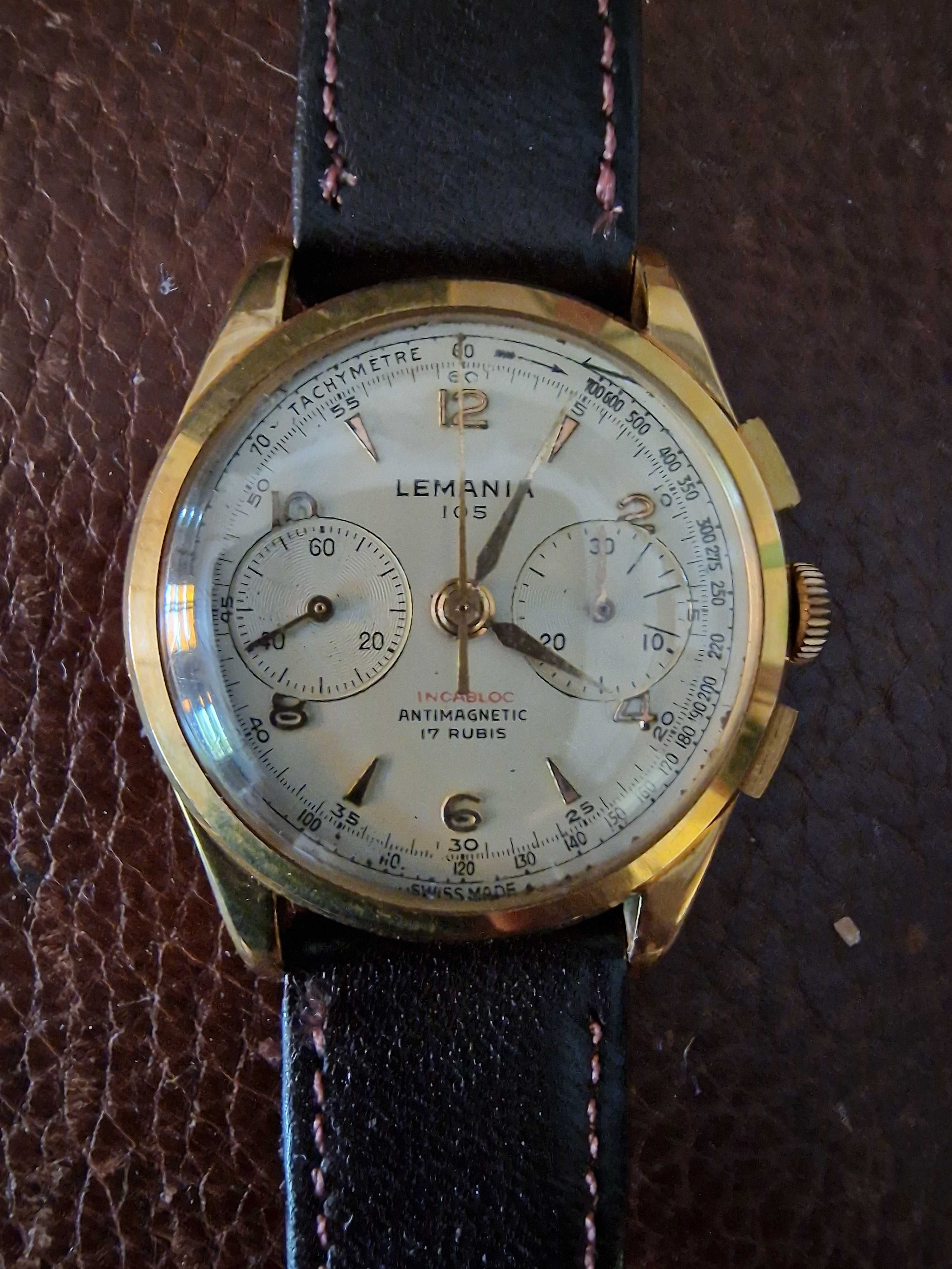 Relógio Lemania ouro 18K, 17 Rubis, Cronófrago