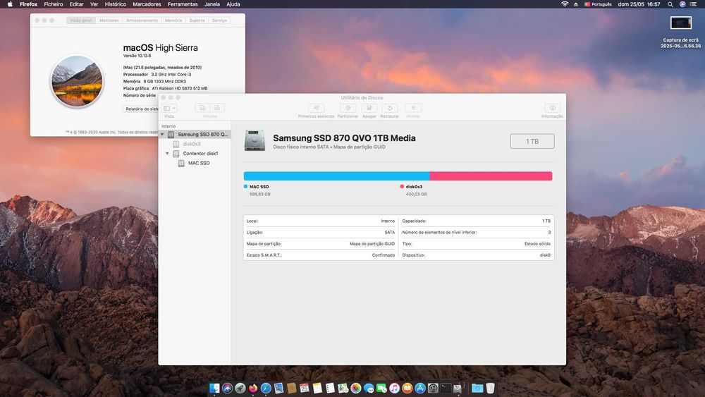 Apple iMac 21.5 mid 2010 High Sierra + Linux Ubuntu. SSD Rápido