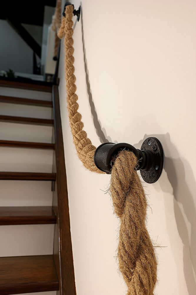 Balustrada z liny jutowej w stylu loft