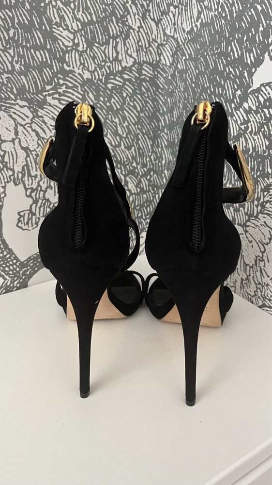 Giuseppe Zanotti Alien 115 camosico 38 czarne złote szpilki skóra