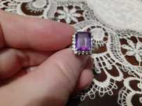Серебро кольцо аметист, фианиты, циркон