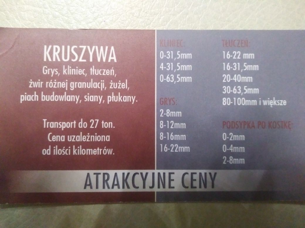 Kruszywo-Kruszywa z transportem 28t Tluczen -Grysy- Kliniec