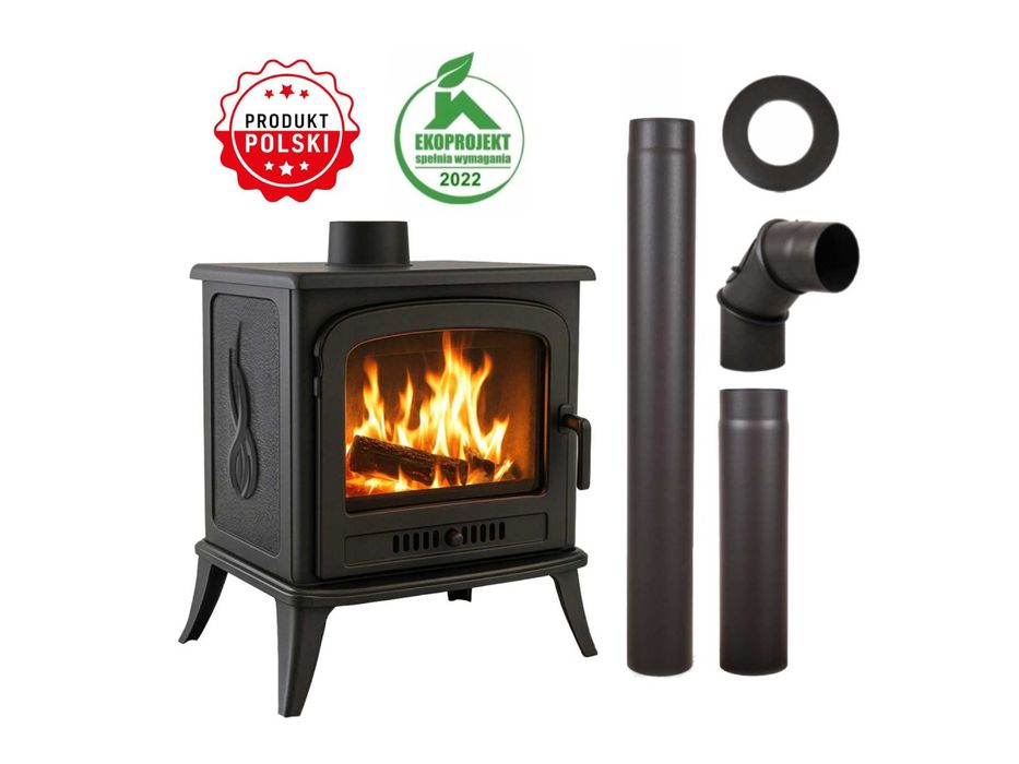 PIEC K7 KRATKI żeliwny koza kominek do domu salonu 3-8kW FI 130