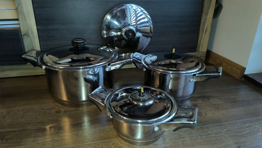 Garnki, 6L 3L i 1L, niemieckie, gruba stal nierdzewna, każda kuchenka