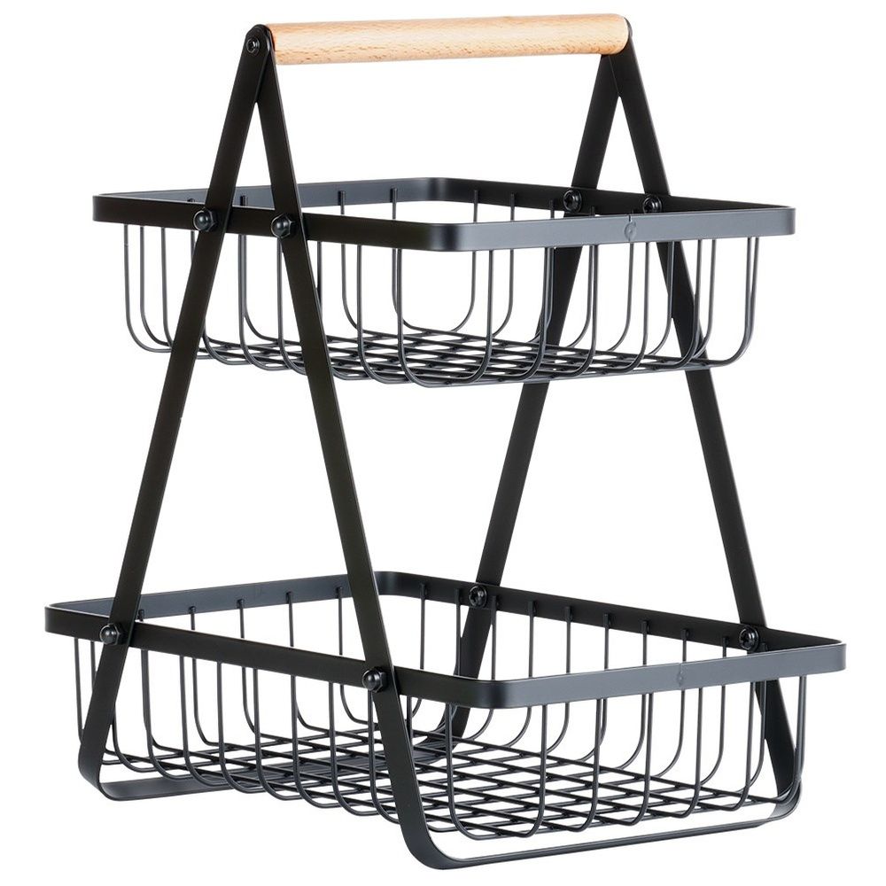 Koszyk na owoce metalowy czarny 2-poziomowy 27x17,5x29 cm