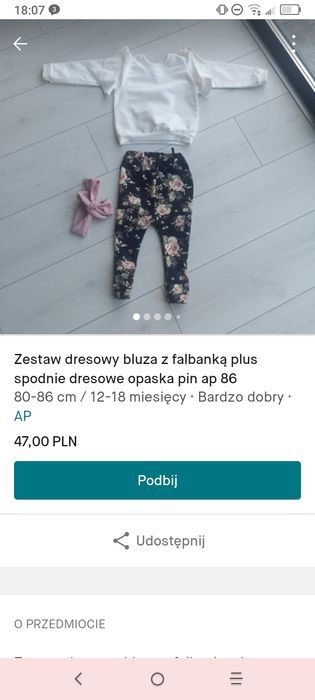 Zestaw dresowy bluza spodnie opaska 86