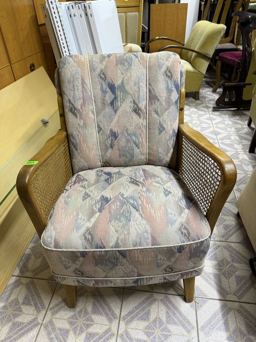 Fotel Holenderski tapicerowany z plecionką rattanową – DOWÓZ DO DOMU