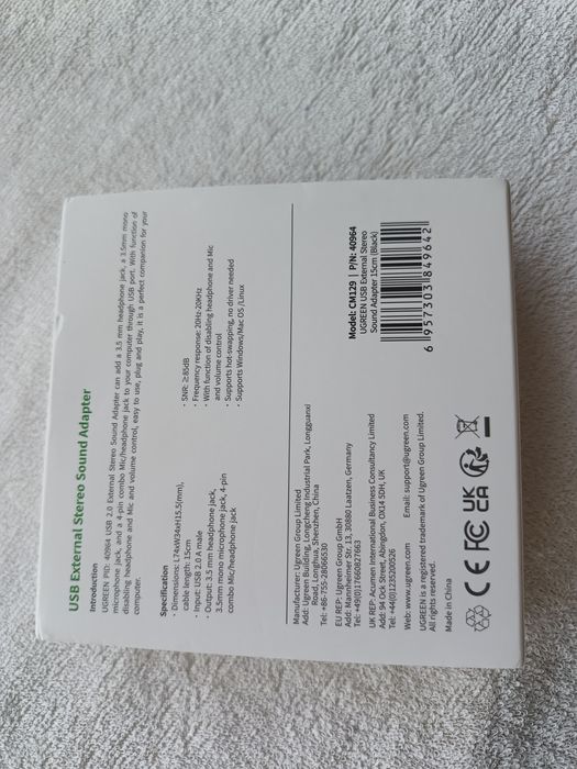 Зовнішня звукова карта UGREEN CM129 USB з регулятором гучності