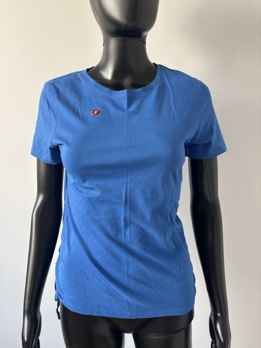 niebieska bluzka z krótkim rękawem tshirt ze ściągaczami S kobaltowa