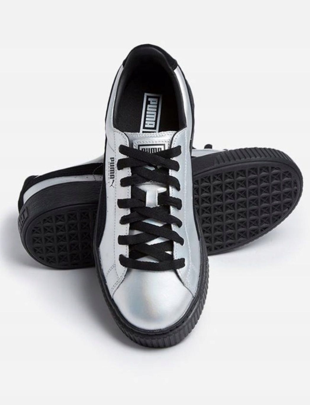 PUMA sneakersy trampki na platformie 37 37.5 skórzane srebrne silver
