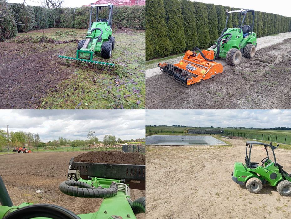 Zakładanie trawnika równanie terenu glebogryzarka kosiarka avant iseki