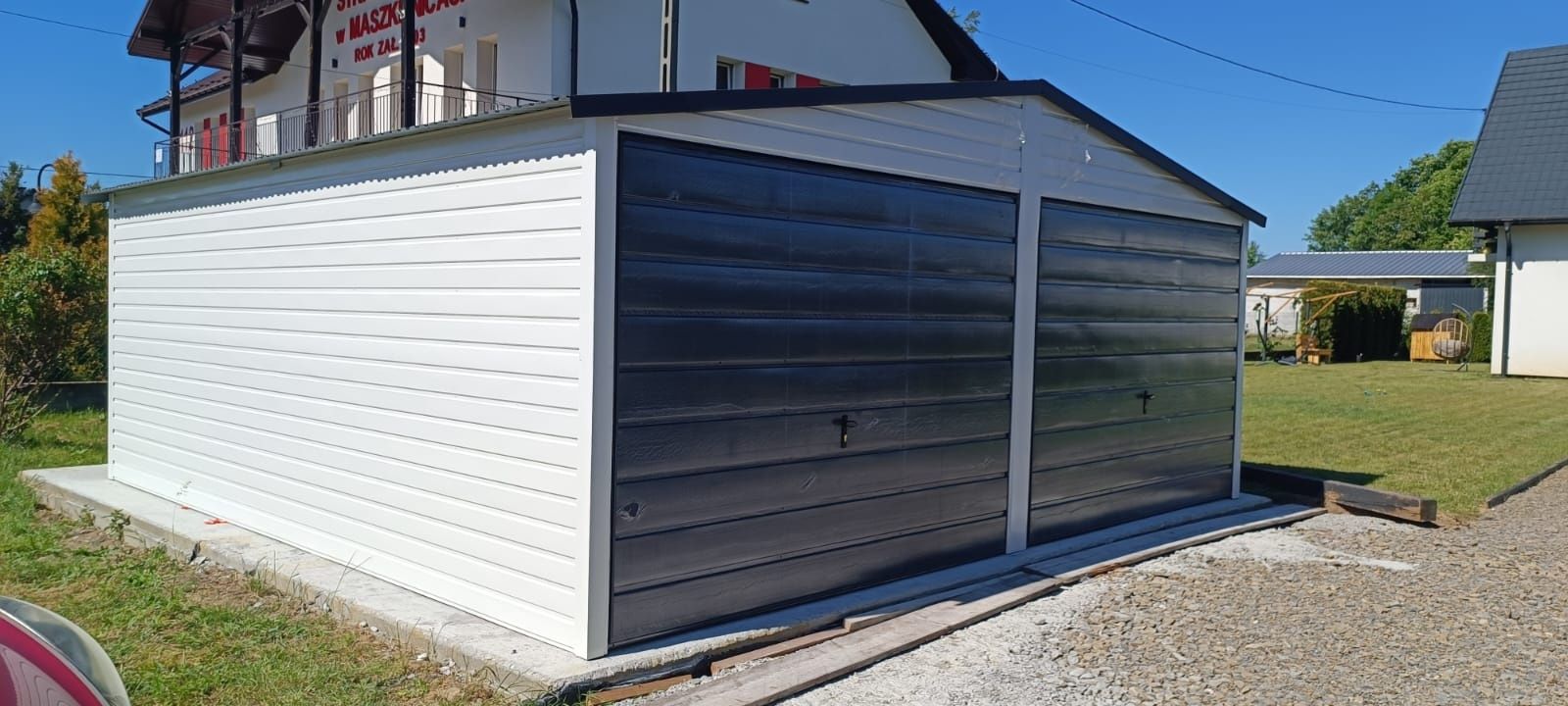 Garaz garaze 6x5 Biały bramy grafit  Konstrukcja profil ocynk